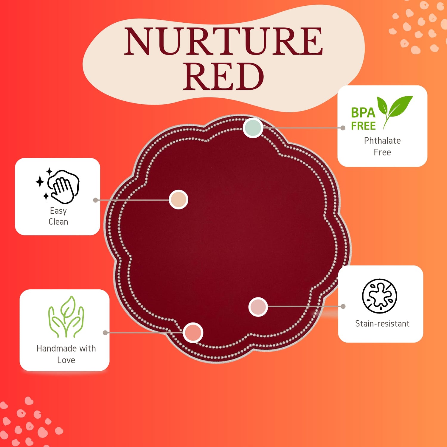 NURTURE RED SCALLOPED FAUX LEATHER PLACEMAT