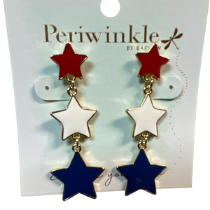 Patriotic Triple Star Earrings – Red, White & Blue