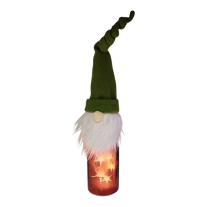 Lighted Bottle with Fabric Gnome -