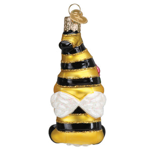 Bee Happy Gnome Glass Ornament