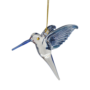 Feeding Hummingbird Glass Ornament - Blue Wings / Blue Tail / Blue Beak