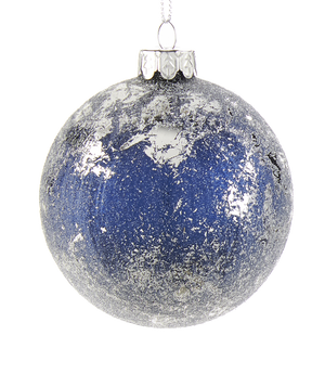 Silver and Blue Iced Glass Ornament -