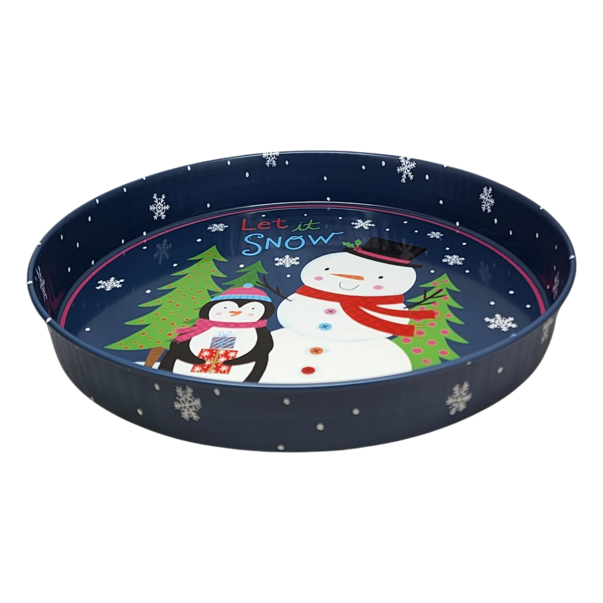 Huge Deep Round 13.5" Tray - Let it Snow