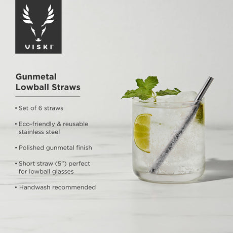 Warren stainless steel lowball straws in gunmetal viski®