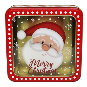 Square Cookie Tin with Window - Merry Christmas Santa Face