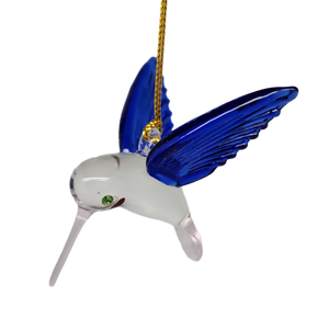 Egyptian Glass Hummingbird Ornament - Blue with Pink Beak