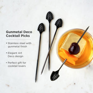 Art Deco Cocktail Picks in Gunmetal Set of 4