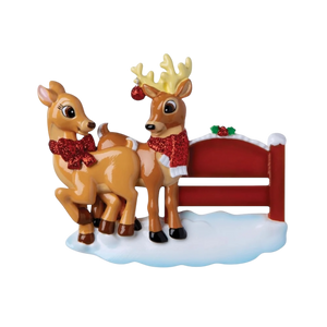 Reindeer Couple with Park Sign Personalized Christmas Ornament