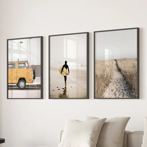 California Beach Set of 3 Prints. Surfer, Retro Van Decor