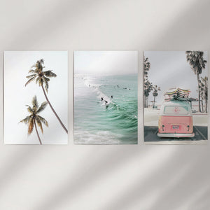Tropical Beach Wall Art Set. Modern Coastal Surfing Prints