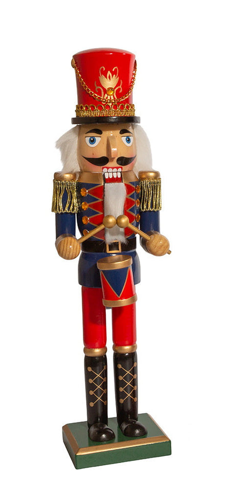 15 Inch Soldier Nutcracker - Green Base - Drums