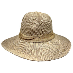 Burlap Ribbon Chiffon Crochet Woven Derby Sun Hat -Beige