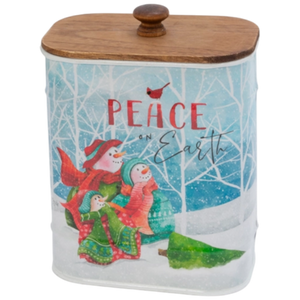 Snowman Canister with Wooden Lid -