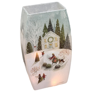 Lighted Glass Vase - Magical Winterland - Single House - 7¾ Inches tall