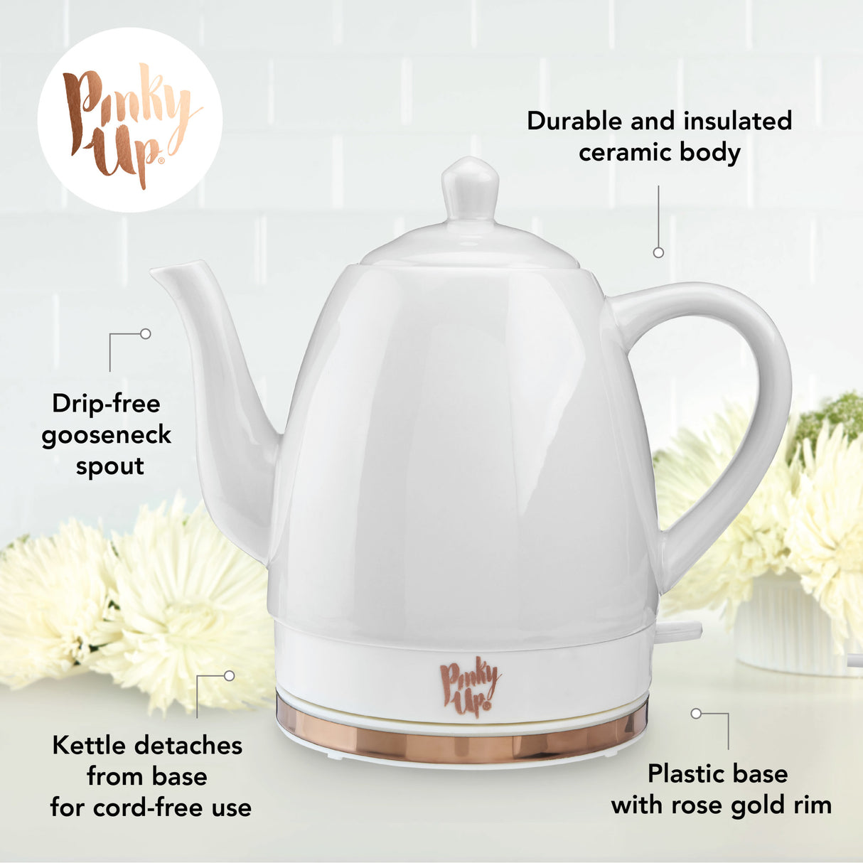 Noelle™ grey ceramic electric tea kettle by pinky up®