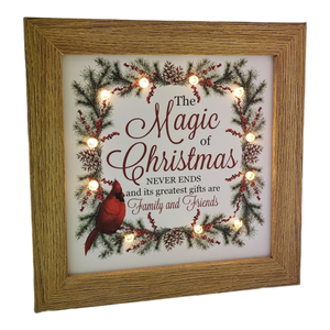 Lighted Holiday Cardinal Block - The Magic of Christmas Never Ends
