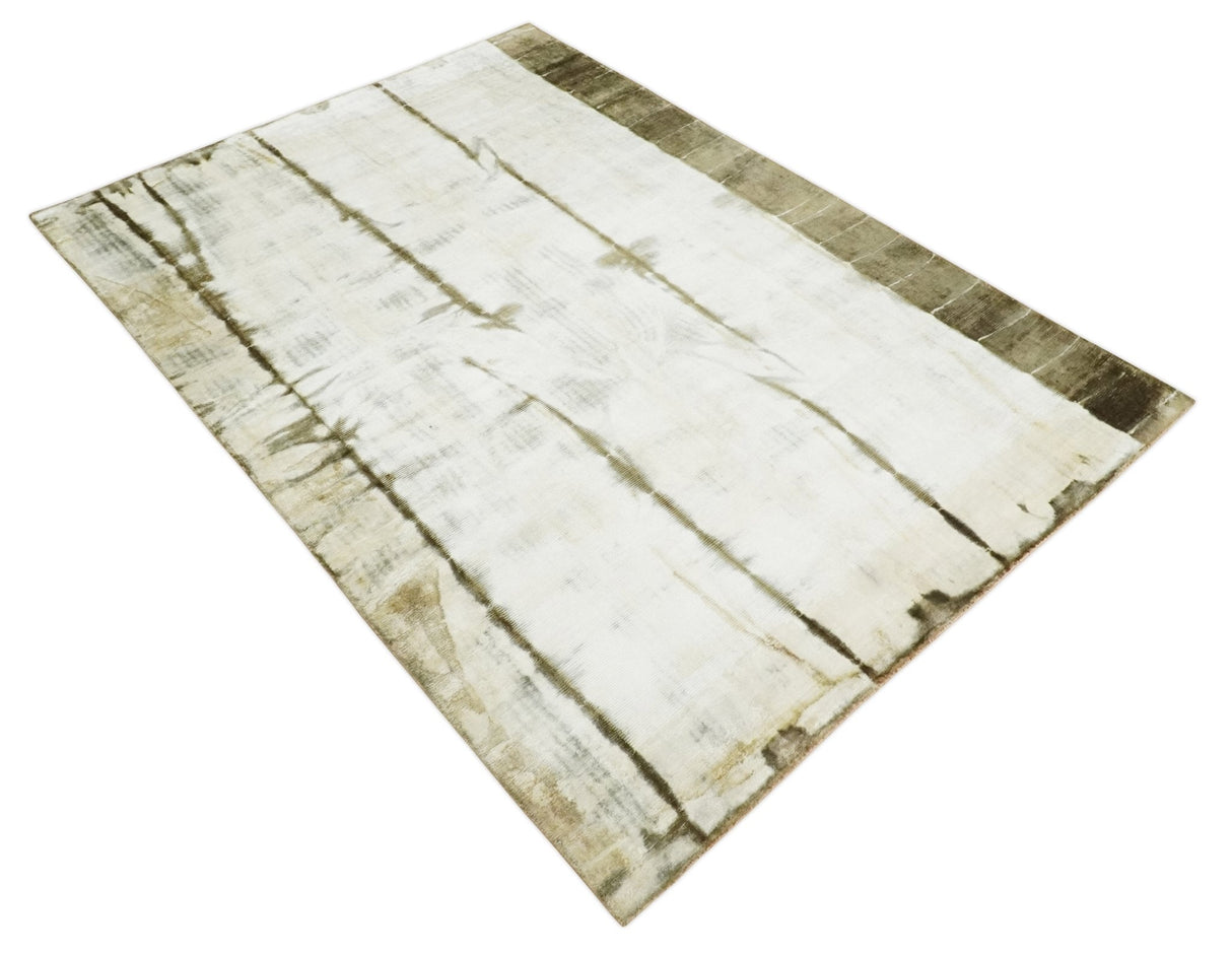 Olive and ivory 6x9 Modern Abstract Hand Woven Art Silk Rug