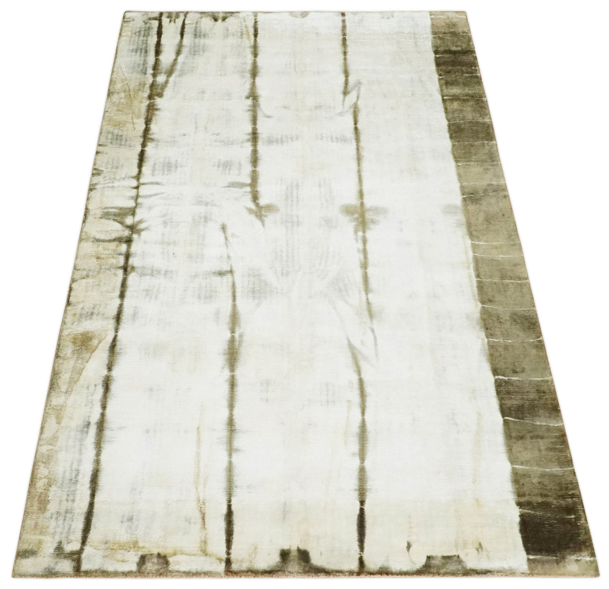 Olive and ivory 6x9 Modern Abstract Hand Woven Art Silk Rug