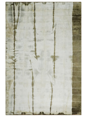 Olive and ivory 6x9 Modern Abstract Hand Woven Art Silk Rug
