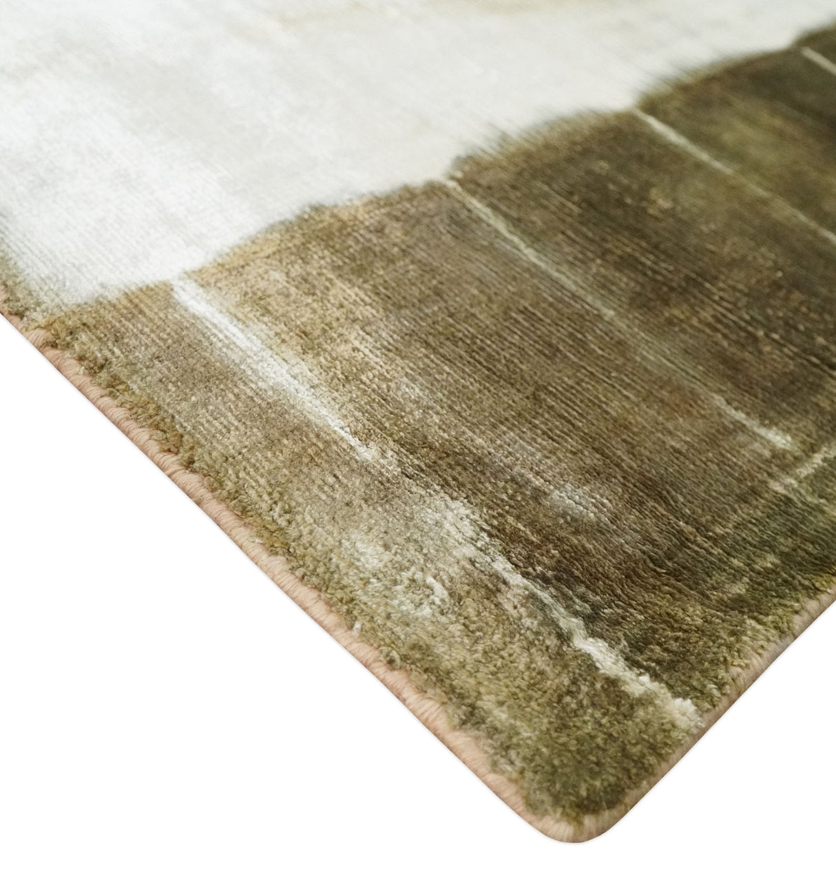 Olive and ivory 6x9 Modern Abstract Hand Woven Art Silk Rug