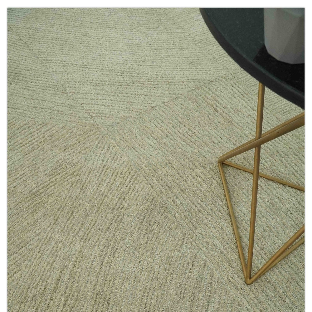 Olive and Ivory Modern Geometrical Stripes Textured Hand Tufted Multi size rug