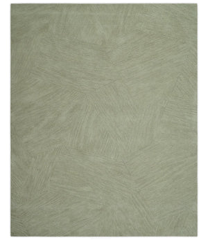 Olive and Ivory Modern Geometrical Stripes Textured Hand Tufted Multi size rug