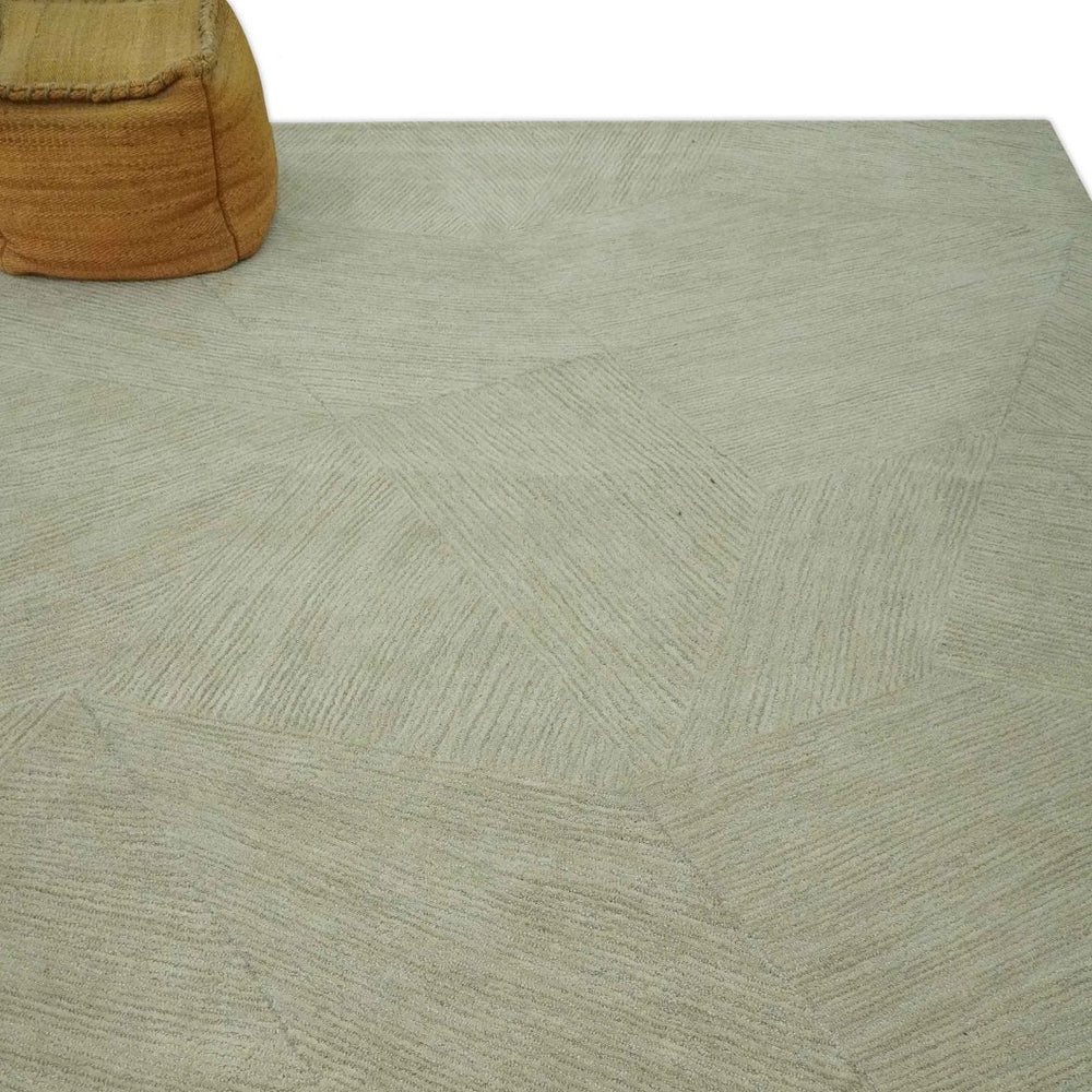 Olive and Ivory Modern Geometrical Stripes Textured Hand Tufted Multi size rug