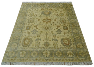 Olive, Beige and Gray Hand Knotted Traditional Oushak 8x10 wool Area Rug