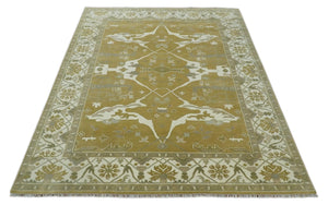 Olive, Ivory and Gray Hand knotted Oushak Custom Made Wool Rug