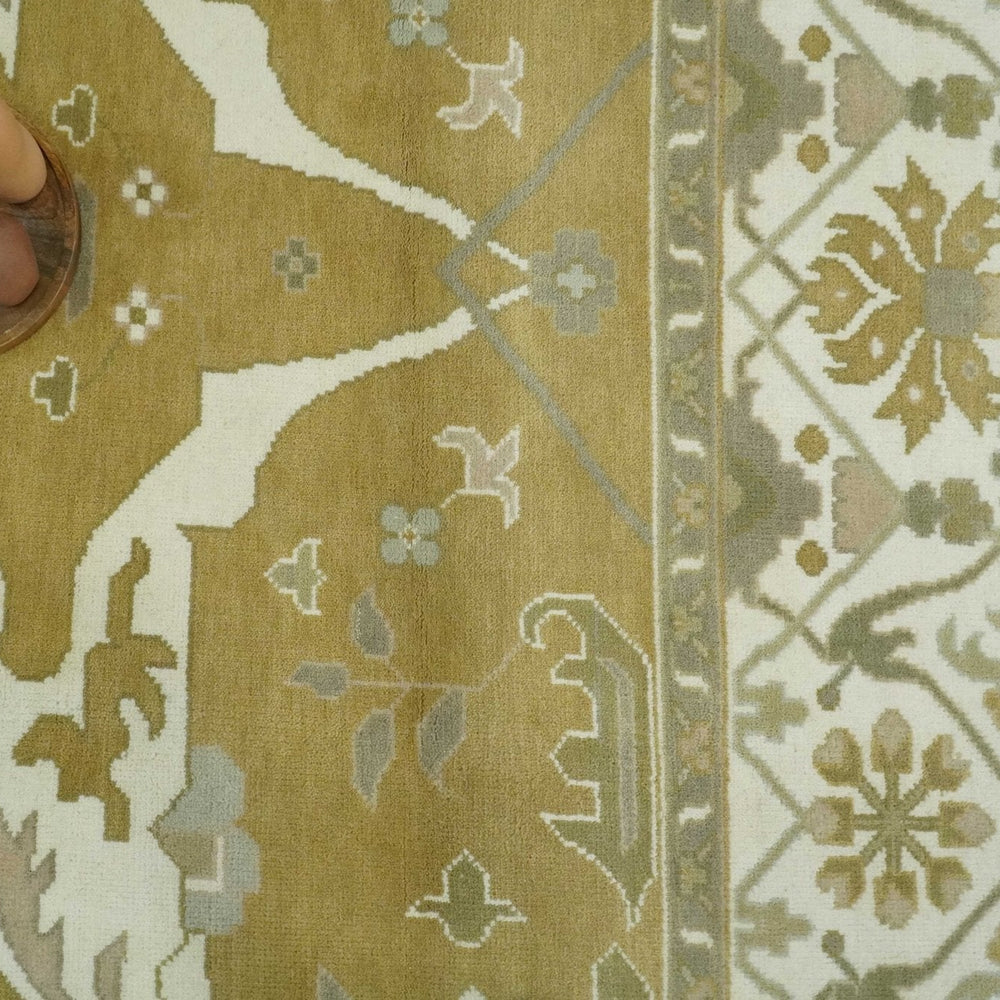 Olive, Ivory and Gray Hand knotted Oushak Custom Made Wool Rug