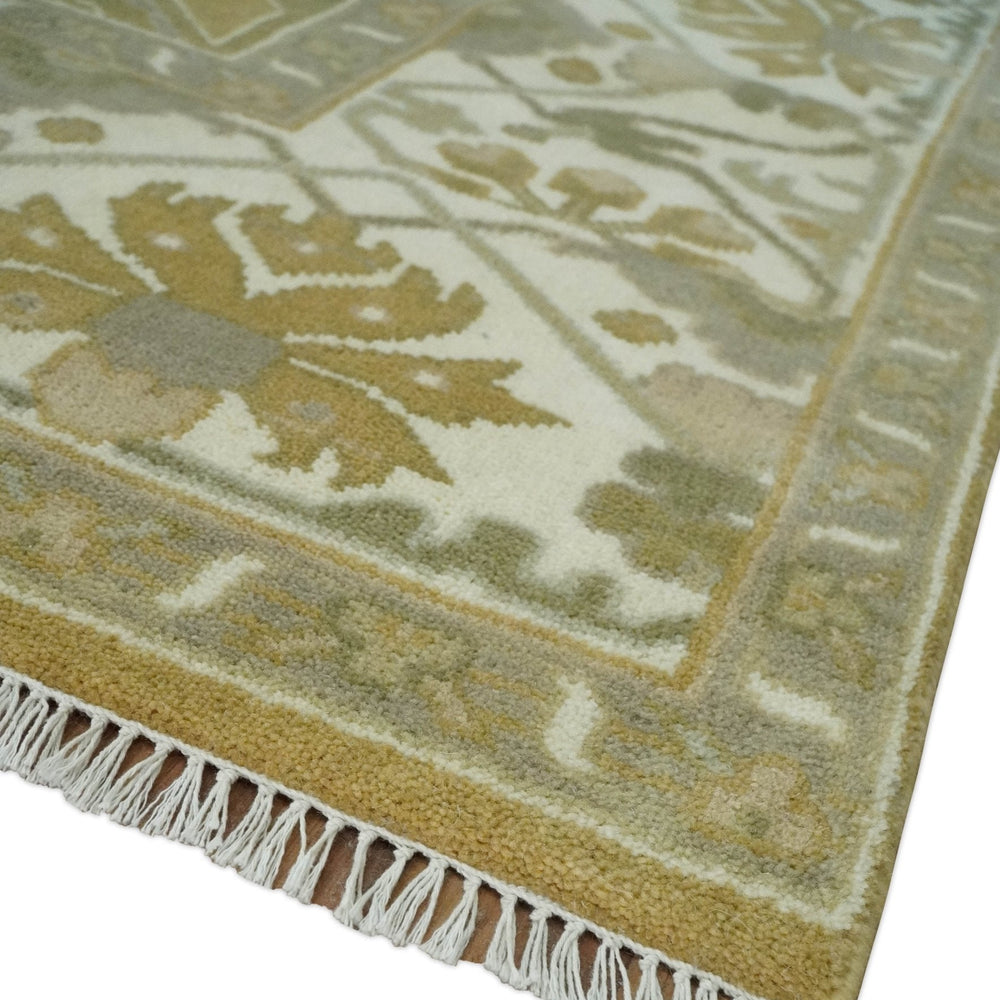 Olive, Ivory and Gray Hand knotted Oushak Custom Made Wool Rug