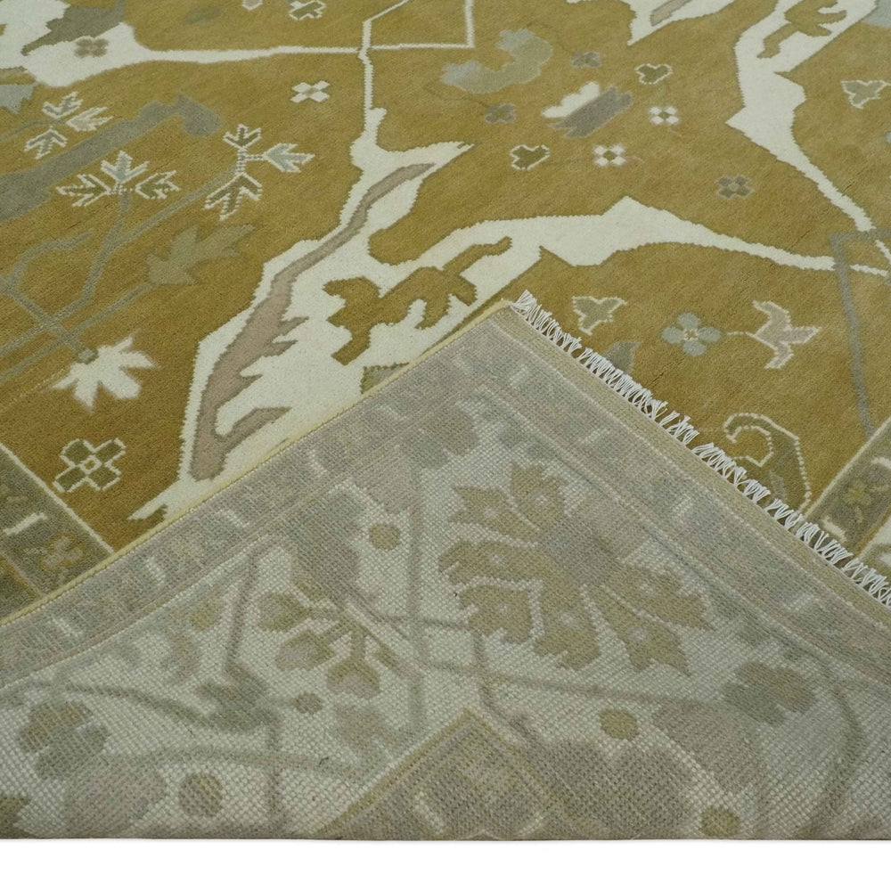 Olive, Ivory and Gray Hand knotted Oushak Custom Made Wool Rug