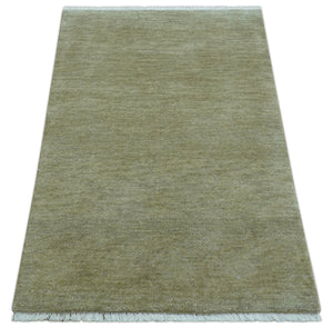 Olive Modern Solid Design Hand Knotted Wool Rug