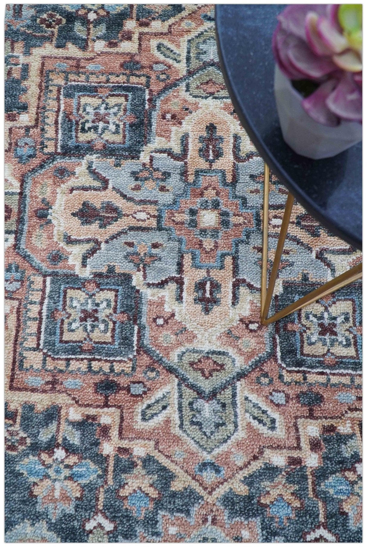 Oliver Traditional Turkish Design Rust And Charcoal Hand Knotted Wool Rug