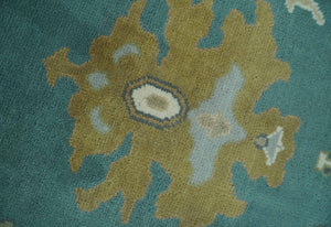 Ollie Custom Made Teal, Ivory and Olive Hand Knotted Oushak Wool Rug