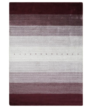 Ombre Purple and Ivory 5x7 Striped Wool and Bamboo Silk Hand Knotted Rug