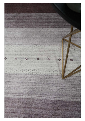 Ombre Purple and Ivory 5x7 Striped Wool and Bamboo Silk Hand Knotted Rug