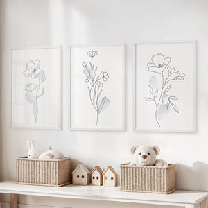 Black and White Botanical Prints. Modern Minimalist Line Art