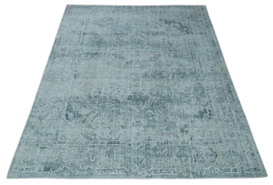 One of a Kind 8x10 Ivory, Gray and Charcoal Traditional Erased Hand Loomed Art Silk Area Rug