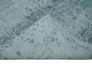 One of a Kind 8x10 Ivory, Gray and Charcoal Traditional Erased Hand Loomed Art Silk Area Rug
