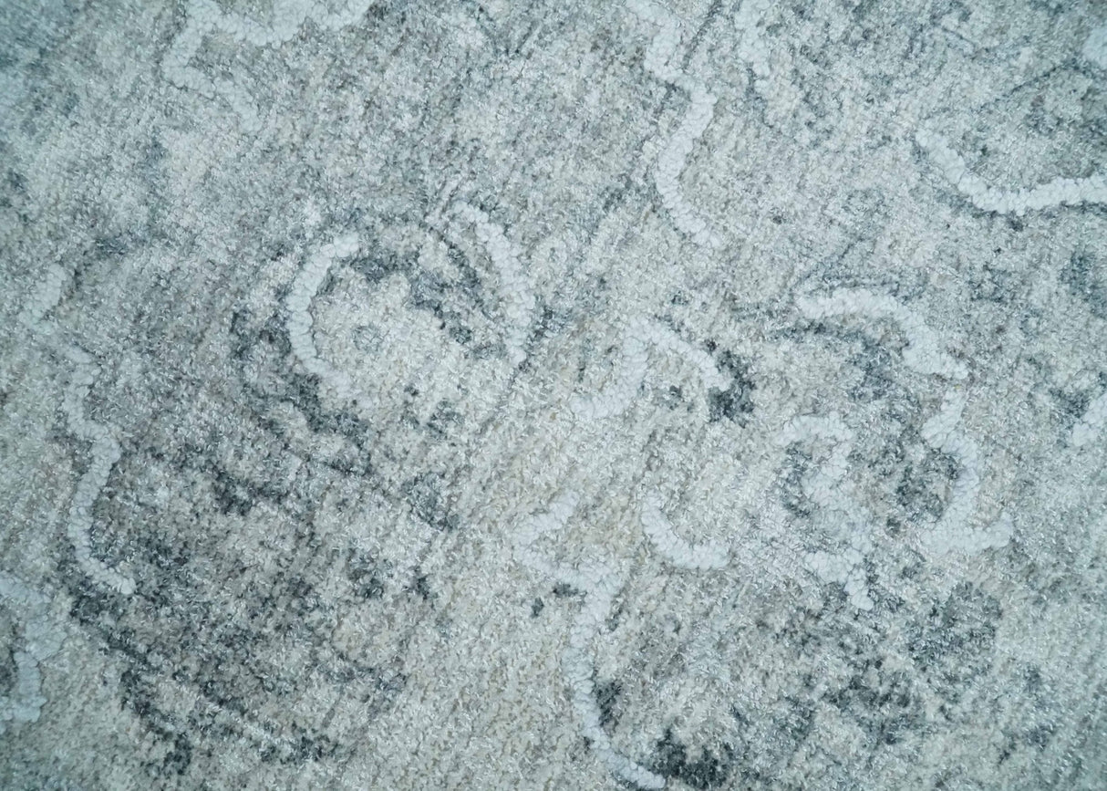 One of a Kind Traditional 8x10 Ivory, Gray and Charcoal Traditionally Hand Loomed Art Silk Area Rug
