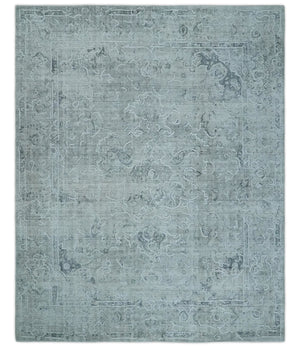 One of a Kind Traditional 8x10 Ivory, Gray and Charcoal Traditionally Hand Loomed Art Silk Area Rug