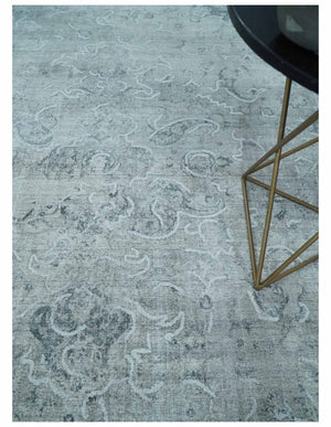 One of a Kind Traditional 8x10 Ivory, Gray and Charcoal Traditionally Hand Loomed Art Silk Area Rug