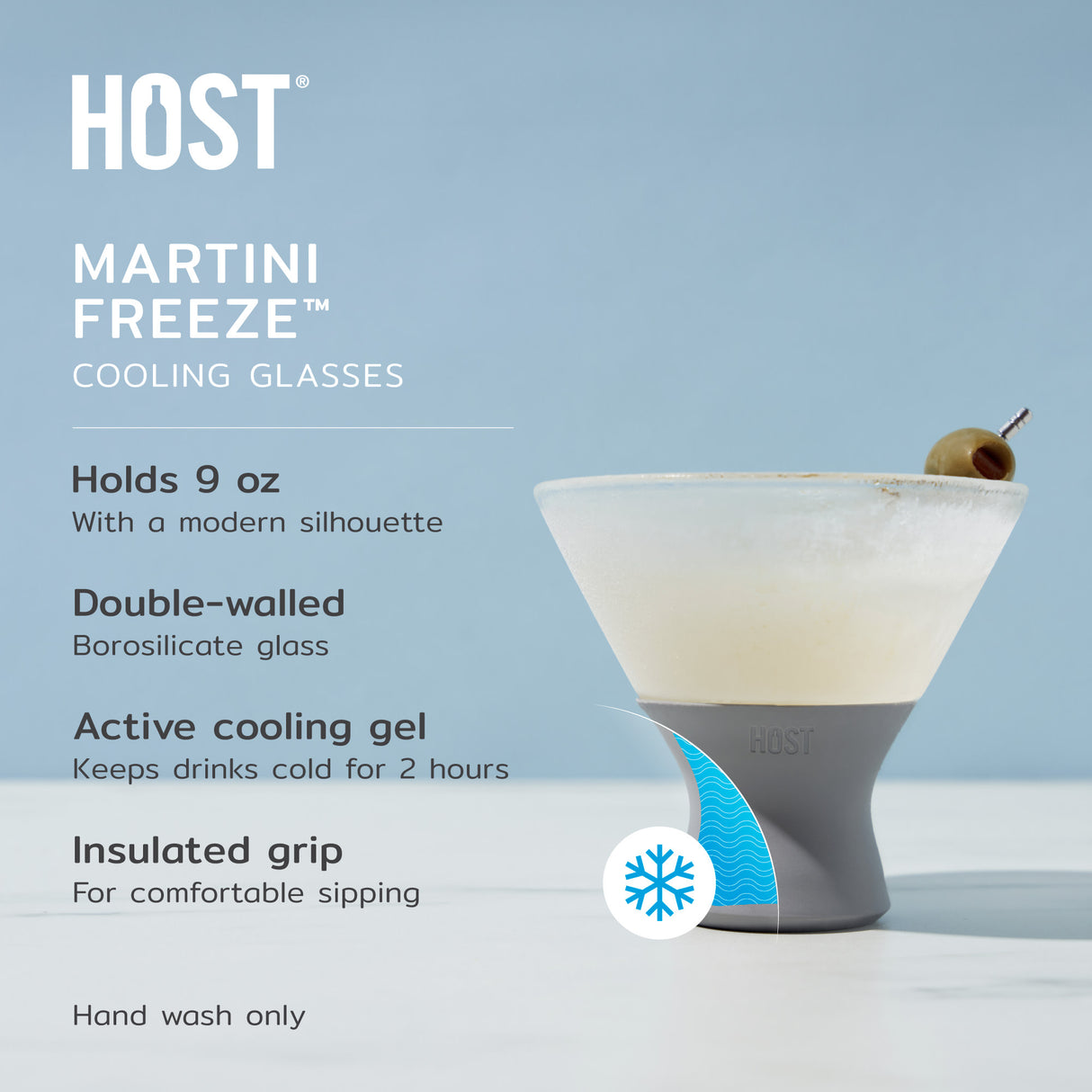 Martini FREEZE™ Cooling Cups – Set of 2 Insulated Stemless Martini Glasses (9 oz)