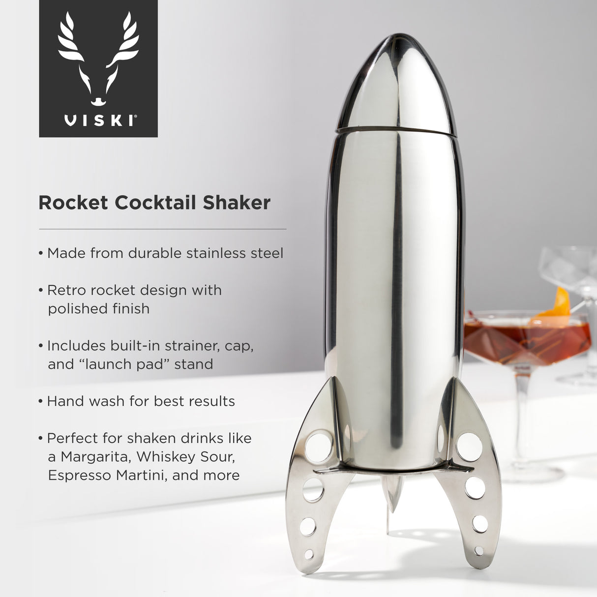 Irving rocket cocktail shaker in silver viski®