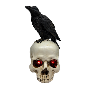 Gothic Crow on Skull Light-Up Figurine - The Watchful Sentry