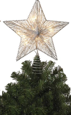 Electric Lighted Glitter & Mesh Star Tree Topper with 10 Lights, Spring Base