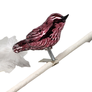 Glass and Enamel Clip on Bird Ornament Set - Pink and Red