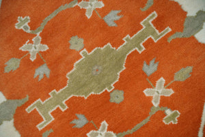 Orange, Ivory and Olive Hand knotted Oriental Oushak Multi Size wool Area Rug