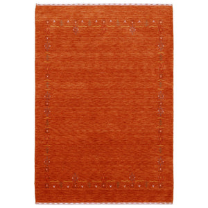 Orange Modern Geometrical Tribal Border Hand Loomed Wool Area Rug